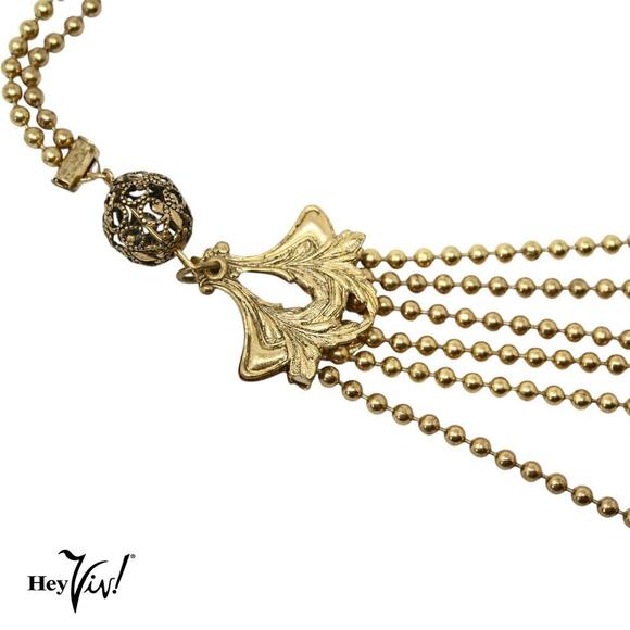Vintage Multi Strand Necklace Tiny Gold Metal Beads Ornate Ends 16" - Hey Viv - Picture 2 of 6